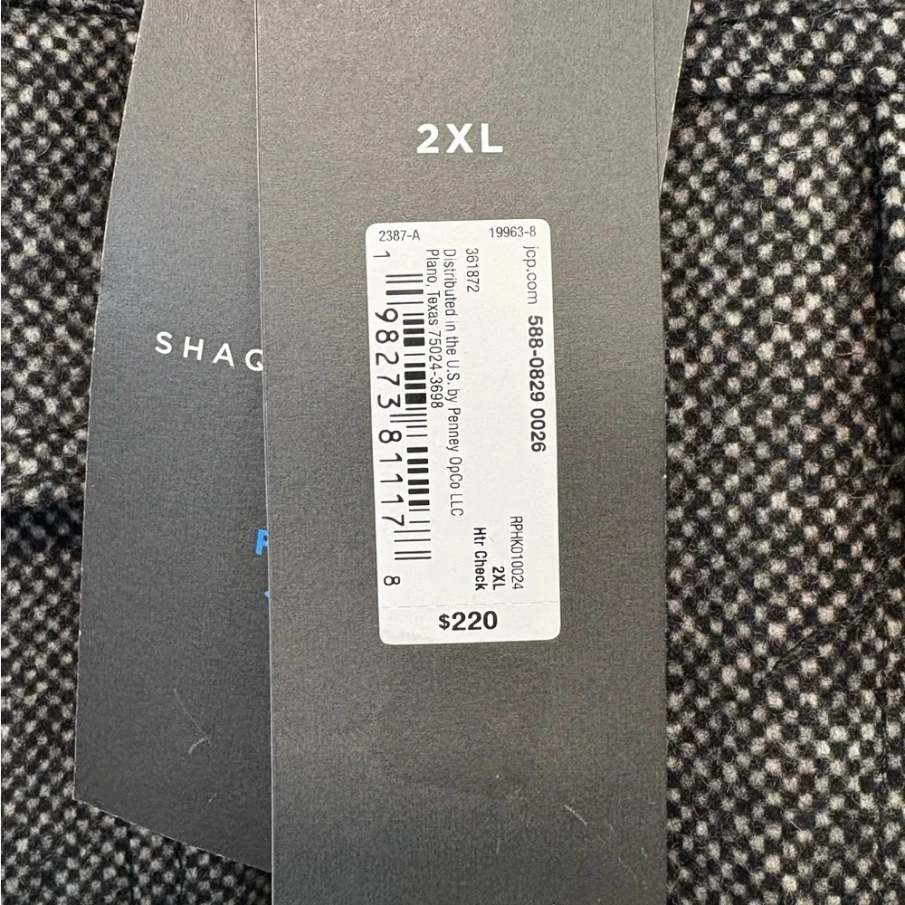 Shaquille O’Neal Wool Blend Coat Mens 2XLG Black White Check Full Zip Big & Tall